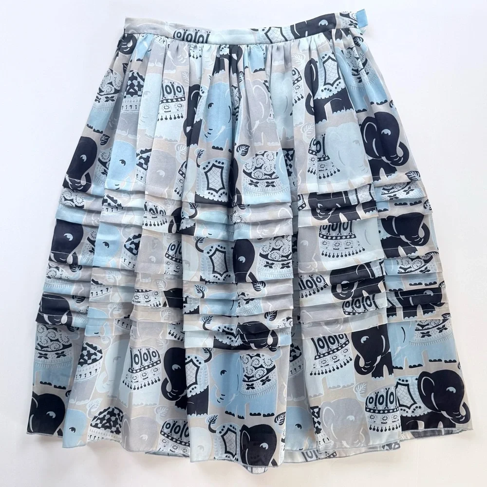 Jules Reid Silk Elephant Print Full Skirt Size 6